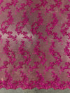 Cristina HOT PINK Polyester Floral Embroidery with Sequins on Mesh Lace Fabric by the Yard for Gown, Wedding, Bridesmaid, Prom - 10076