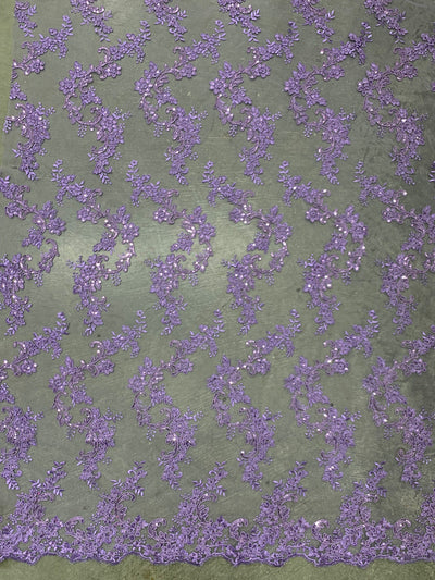 Cristina LAVENDER Polyester Floral Embroidery with Sequins on Mesh Lace Fabric by the Yard for Gown, Wedding, Bridesmaid, Prom - 10076