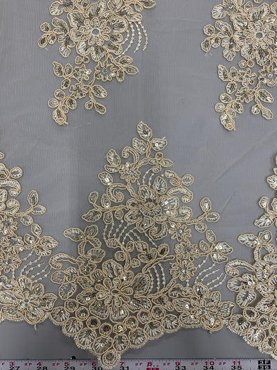 Brianna CREAM Polyester Floral Embroidery with Sequins on Mesh Lace Fabric by the Yard - 10020