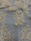 Brianna CREAM Polyester Floral Embroidery with Sequins on Mesh Lace Fabric by the Yard - 10020