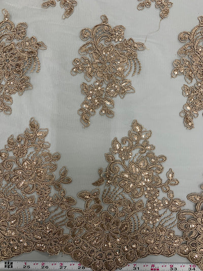 Brianna TAUPE Polyester Floral Embroidery with Sequins on Mesh Lace Fabric by the Yard - 10020