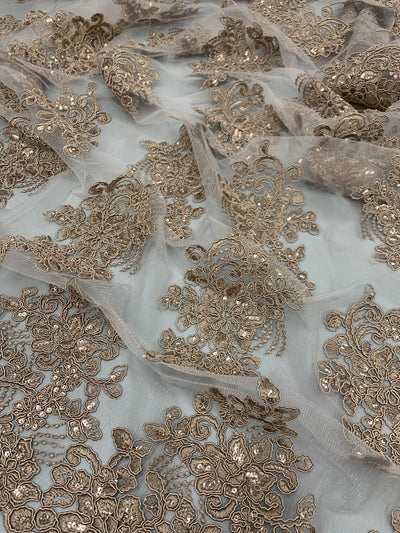Brianna TAUPE Polyester Floral Embroidery with Sequins on Mesh Lace Fabric by the Yard - 10020