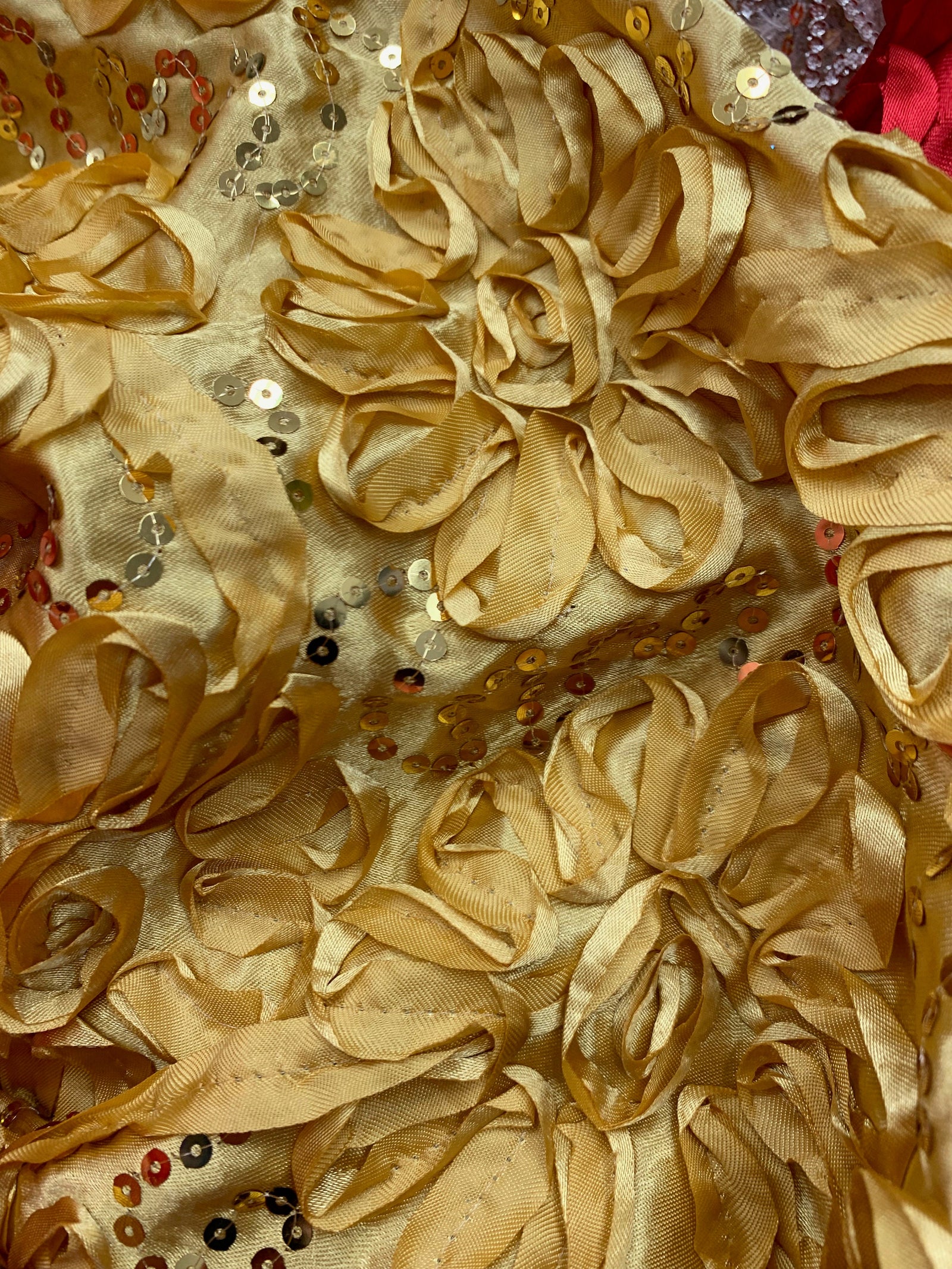 Allie DARK GOLD 3D Floral Polyester Satin Rosette with Sequins Fabric by the Yard - 10051