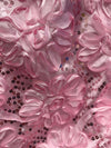 Allie LIGHT PINK 3D Floral Polyester Satin Rosette with Sequins Fabric by the Yard - 10051