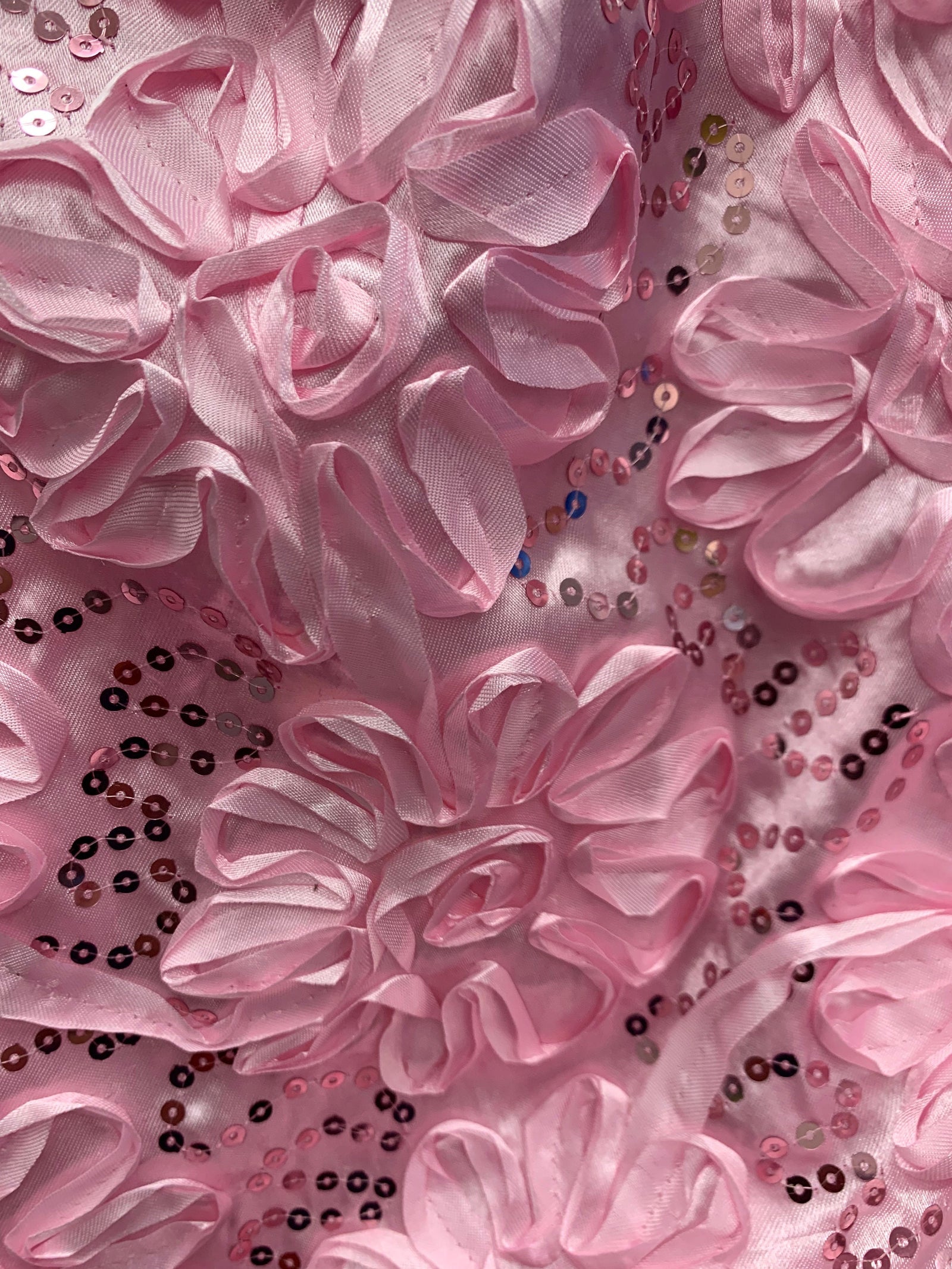 Allie LIGHT PINK 3D Floral Polyester Satin Rosette with Sequins Fabric by the Yard - 10051