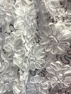 Allie WHITE 3D Floral Polyester Satin Rosette with Sequins Fabric by the Yard - 10051