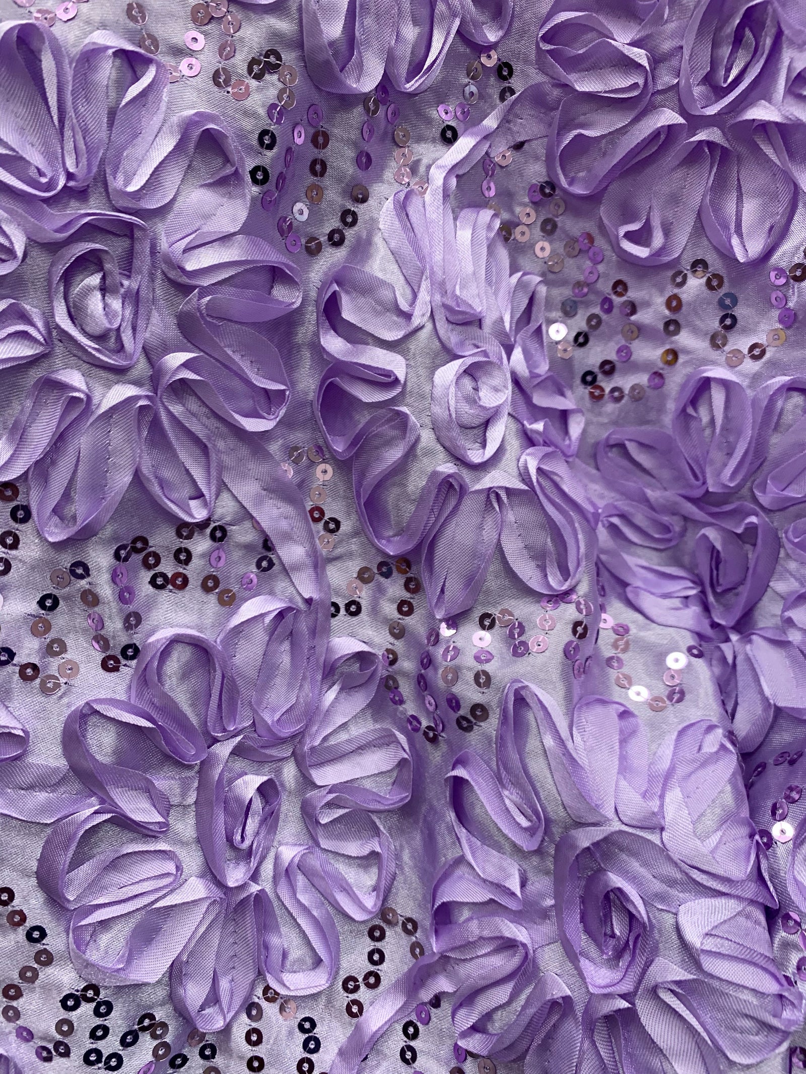 Allie LAVENDER 3D Floral Polyester Satin Rosette with Sequins Fabric by the Yard - 10051