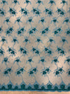 Andrea DARK TEAL 3-D Floral Matte Corded Embroidery on Mesh Lace Fabric by the Yard - 10016