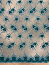 Andrea DARK TEAL 3-D Floral Matte Corded Embroidery on Mesh Lace Fabric by the Yard - 10016