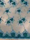 Andrea DARK TEAL 3-D Floral Matte Corded Embroidery on Mesh Lace Fabric by the Yard - 10016