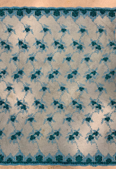 Andrea DARK TEAL 3-D Floral Matte Corded Embroidery on Mesh Lace Fabric by the Yard - 10016