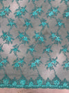 Andrea TEAL 3-D Floral Matte Corded Embroidery on Mesh Lace Fabric by the Yard - 10016