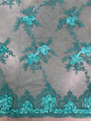 Andrea TEAL 3-D Floral Matte Corded Embroidery on Mesh Lace Fabric by the Yard - 10016
