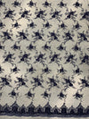 Andrea NAVY BLUE 3-D Floral Matte Corded Embroidery on Mesh Lace Fabric by the Yard - 10016