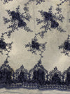 Andrea NAVY BLUE 3-D Floral Matte Corded Embroidery on Mesh Lace Fabric by the Yard - 10016