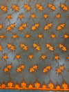 Andrea BRIGHT ORANGE 3-D Floral Matte Corded Embroidery on Mesh Lace Fabric by the Yard - 10016