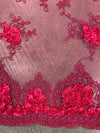 Andrea HOT PINK 3-D Floral Matte Corded Embroidery on Mesh Lace Fabric by the Yard - 10016