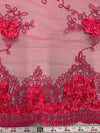 Andrea HOT PINK 3-D Floral Matte Corded Embroidery on Mesh Lace Fabric by the Yard - 10016