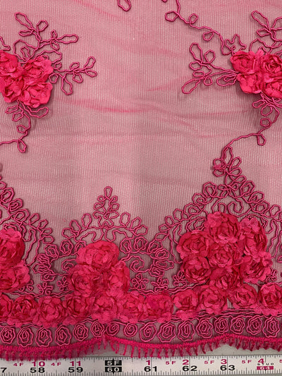 Andrea HOT PINK 3-D Floral Matte Corded Embroidery on Mesh Lace Fabric by the Yard - 10016