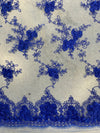 Andrea ROYAL BLUE 3-D Floral Matte Corded Embroidery on Mesh Lace Fabric by the Yard - 10016