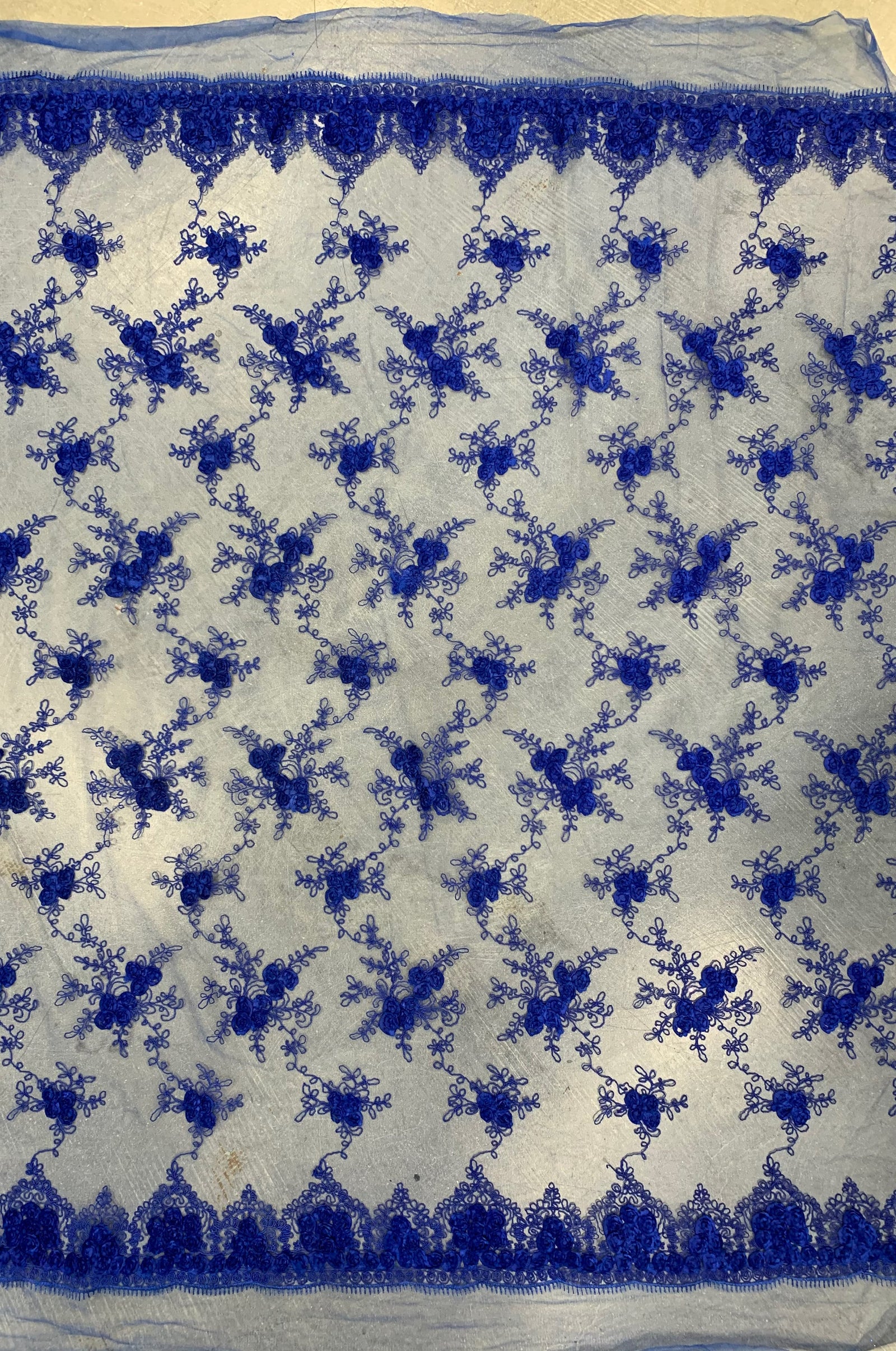 Andrea ROYAL BLUE 3-D Floral Matte Corded Embroidery on Mesh Lace Fabric by the Yard - 10016