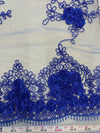Andrea ROYAL BLUE 3-D Floral Matte Corded Embroidery on Mesh Lace Fabric by the Yard - 10016