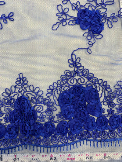 Andrea ROYAL BLUE 3-D Floral Matte Corded Embroidery on Mesh Lace Fabric by the Yard - 10016