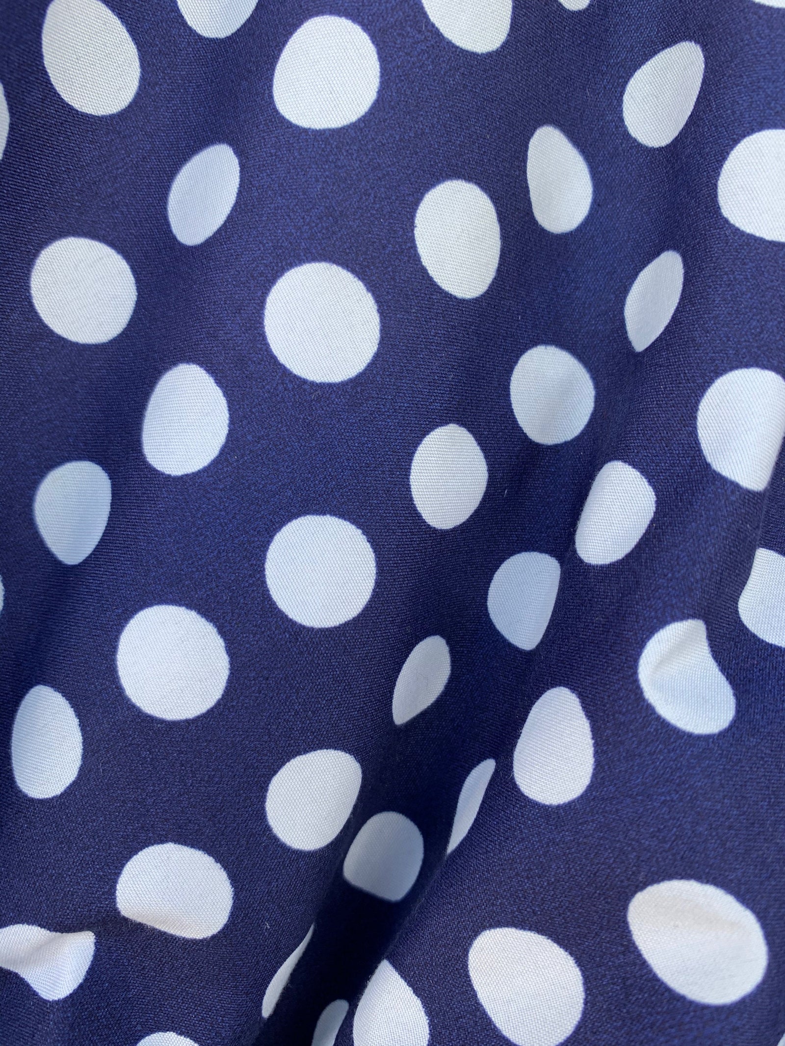 Alicia WHITE Polka Dots on NAVY BLUE Polyester Cotton Fabric by the Yard - 10099