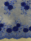 Ryleigh ROYAL BLUE 3D Floral Embroidery with Foil & Sequins on Mesh Lace Fabric by the Yard - 10010