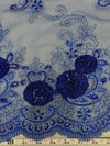 Ryleigh ROYAL BLUE 3D Floral Embroidery with Foil & Sequins on Mesh Lace Fabric by the Yard - 10010