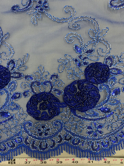 Ryleigh ROYAL BLUE 3D Floral Embroidery with Foil & Sequins on Mesh Lace Fabric by the Yard - 10010