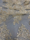 Brianna CREAM Polyester Floral Embroidery with Sequins on Mesh Lace Fabric by the Yard - 10020