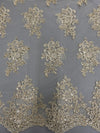 Brianna CREAM Polyester Floral Embroidery with Sequins on Mesh Lace Fabric by the Yard - 10020