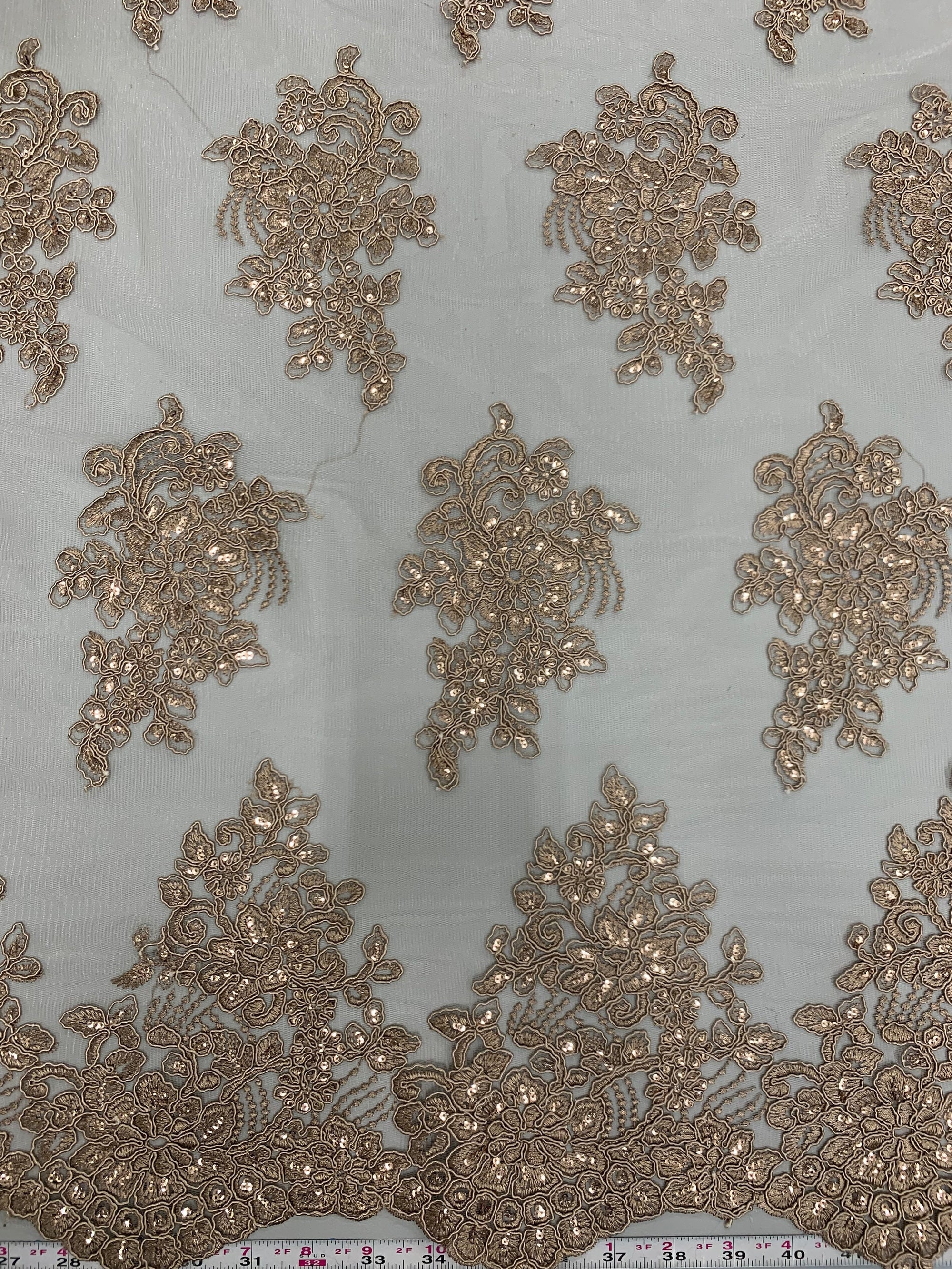 Brianna TAUPE Polyester Floral Embroidery with Sequins on Mesh Lace Fabric by the Yard - 10020
