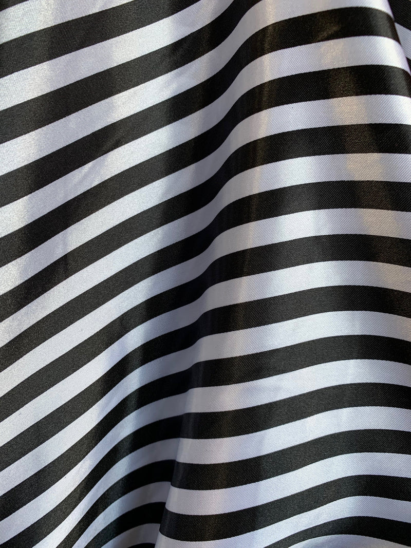 Catalina BLACK & WHITE  1/2" Stripes Pattern Polyester Light Weight Satin Fabric by the Yard - 10082