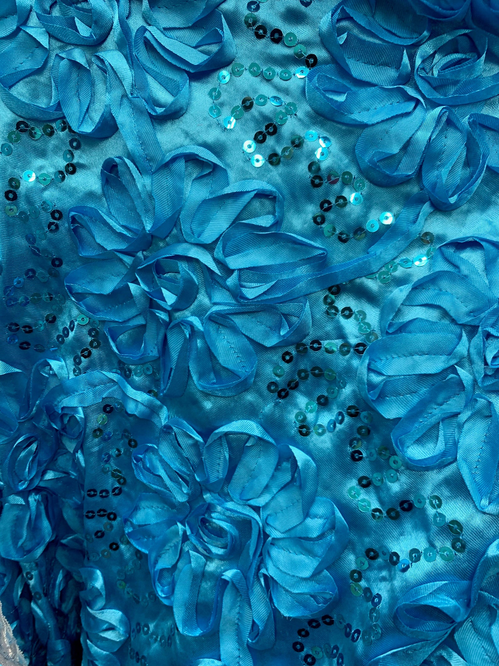 Allie TURQUOISE 3D Floral Polyester Satin Rosette with Sequins Fabric by the Yard - 10051