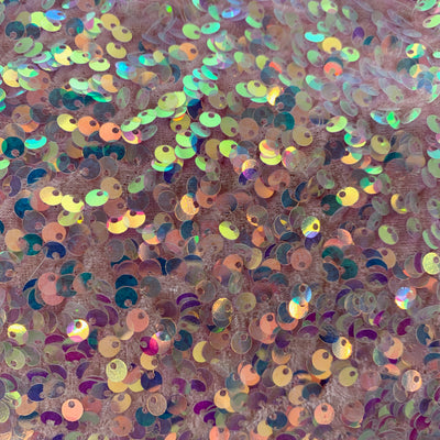 Stephanie IRIDESCENT BLUSH Overlap Sequins on BLUSH Stretch Velvet Fabric for Gowns, Apparel, Costumes, Crafts - 10185