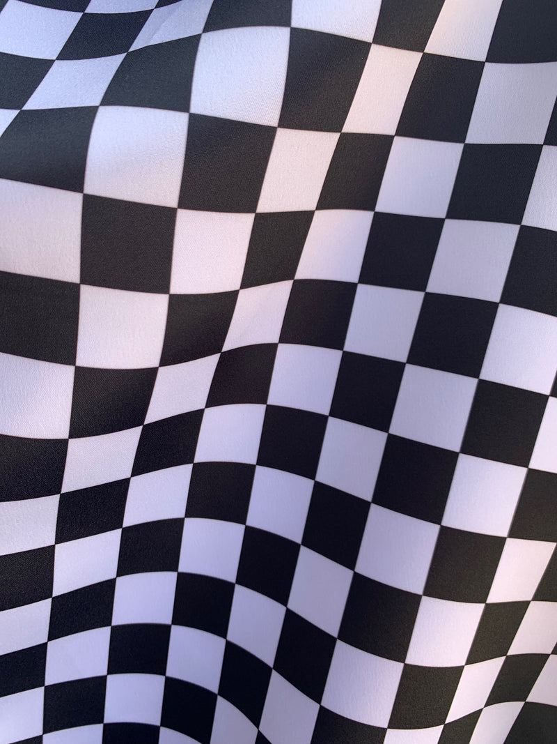 Liv BLACK & WHITE 1" Checkered Pattern Polyester Heavy Matte Satin Fabric by the Yard - 10207