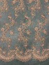 Melody PEACH Polyester Floral Embroidery with Sequins on Mesh Lace Fabric by the Yard for Gown, Wedding, Bridesmaid, Prom - 10002