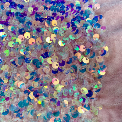 Stephanie IRIDESCENT BLUSH Overlap Sequins on BLUSH Stretch Velvet Fabric for Gowns, Apparel, Costumes, Crafts - 10185