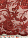 Dakota BURGUNDY Polyester Corded Floral Embroidery on Mesh Lace Fabric by the Yard - 10043
