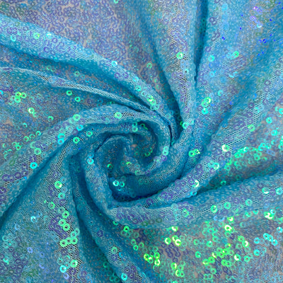 Leila LIGHT BLUE IRIDESCENT Sequins on Mesh Fabric by the Yard - 10050