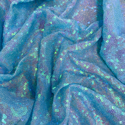 Leila LIGHT BLUE IRIDESCENT Sequins on Mesh Fabric by the Yard - 10050