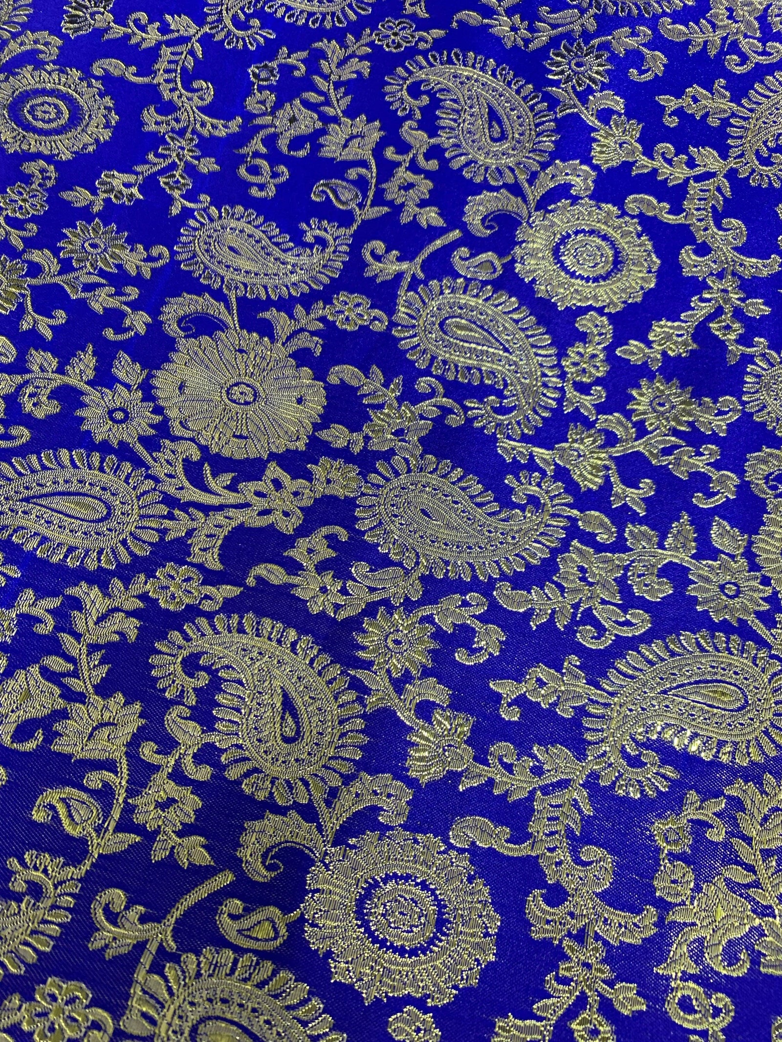Holly ROYAL BLUE GOLD Paisley Floral Brocade Chinese Satin Fabric by the Yard - 10129