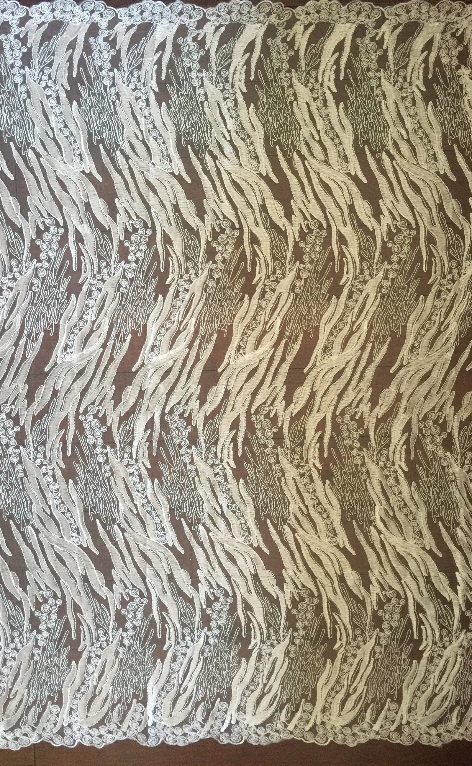 Katelyn IVORY Vines and Swirls Corded Embroidery on Mesh Fabric by the Yard - 10045