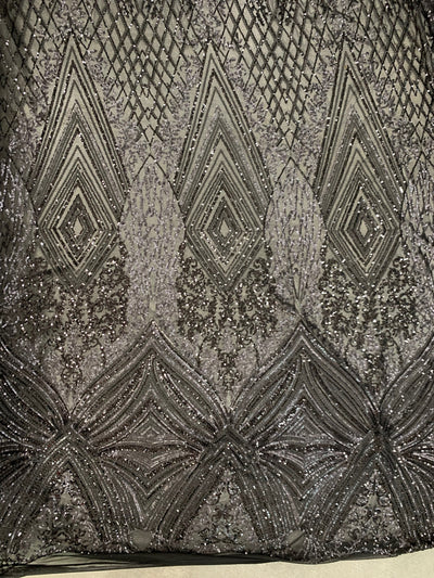 Averie BLACK Geometric Butterfly Sequins on Mesh Lace Fabric by the Yard - 10113