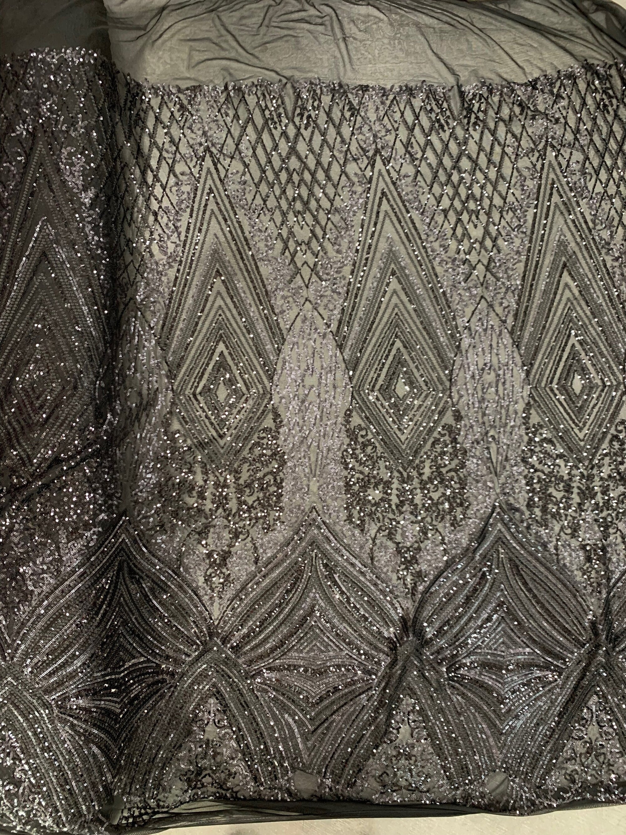 Averie BLACK Geometric Butterfly Sequins on Mesh Lace Fabric by the Yard - 10113