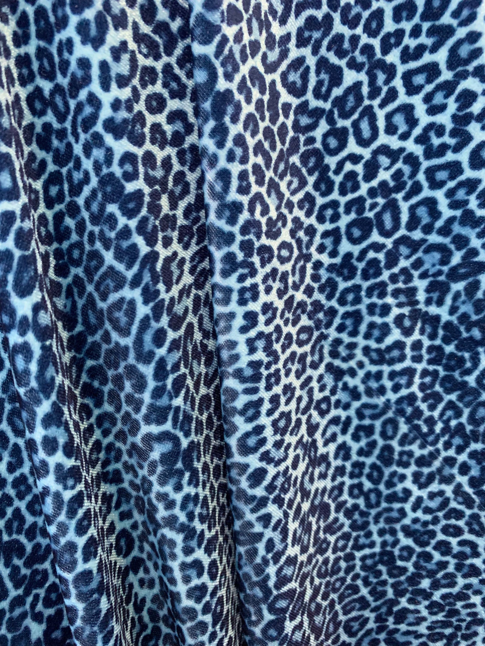 Dana NAVY LIGHT BLUE Small Leopard Pattern Polyester Spandex Stretch Velvet Fabric Bows, Top Knots, Scrunchies, Clothes, Costumes, Crafts