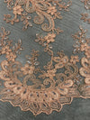 Melody PEACH Polyester Floral Embroidery with Sequins on Mesh Lace Fabric by the Yard for Gown, Wedding, Bridesmaid, Prom - 10002