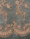 Melody PEACH Polyester Floral Embroidery with Sequins on Mesh Lace Fabric by the Yard for Gown, Wedding, Bridesmaid, Prom - 10002